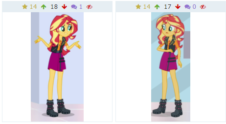 Size: 462x254 | Tagged: safe, derpibooru import, sunset shimmer, derpibooru, equestria girls, juxtaposition, juxtaposition win, meme, meta, self ponidox