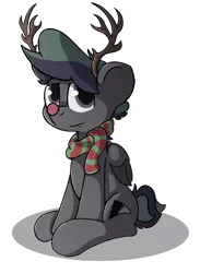 Size: 1471x2013 | Tagged: antlers, artist:narmet, christmas, clothes, costume, derpibooru import, hat, holiday, oc, oc:shading zeich, red nose, reindeer antlers, safe, scarf, simple background, solo, transparent background, unofficial characters only