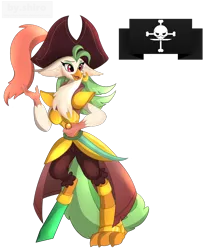 Size: 1600x1860 | Tagged: anthro, artist:kyodashiro, captain celaeno, clothes, derpibooru import, female, hat, my little pony: the movie, open mouth, parrot, pirate, pirate hat, safe, simple background, solo, transparent background