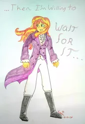 Size: 2432x3560 | Tagged: safe, artist:erenerakhard, derpibooru import, sunset shimmer, equestria girls, aaron burr, hamilton, solo, wait for it