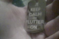 Size: 240x160 | Tagged: artist:kimpossiblelove, derpibooru import, dog tags, hand, human, irl, keep calm and flutter on, merchandise, photo, safe