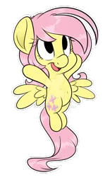 Size: 900x1440 | Tagged: safe, artist:fluffyxai, derpibooru import, fluttershy, pegasus, pony, belly button, chibi, female, flying, happy, looking up, mare, no pupils, open mouth, simple background, smiling, solo, spread wings, sticker, transparent background, watermark, wings