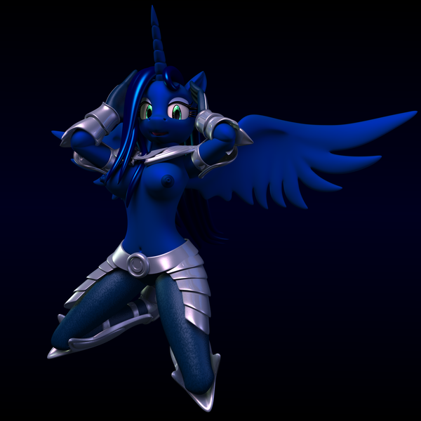 Size: 2500x2500 | Tagged: 3d, alicorn, anthro, armor, armpits, artist:argos90, breasts, clothes, derpibooru import, female, mare, nipples, nudity, partial nudity, princess luna, questionable, solo, solo female, topless, unconvincing armor