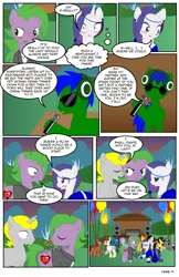 Size: 792x1224 | Tagged: safe, artist:dekomaru, derpibooru import, rarity, spike, oc, oc:razorbass, ponified, pony, comic:the greatest gift, blushing, clothes, comic, dress, female, male, ponified spike, shipping, sparity, straight, suit
