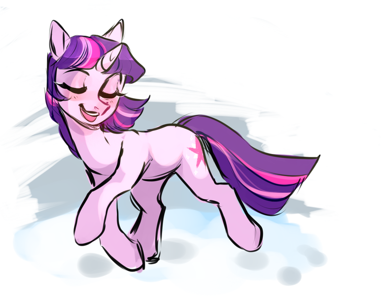 Size: 1158x899 | Tagged: safe, artist:catzino, derpibooru import, twilight sparkle, pony, unicorn, abstract background, eyes closed, female, mare, smiling, solo, trotting