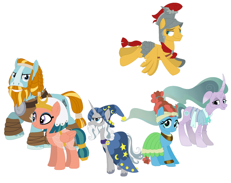 Size: 1764x1400 | Tagged: alternate universe, artist:janethepegasus, derpibooru import, flash magnus, meadowbrook, mistmane, rockhoof, safe, somnambula, star swirl the bearded