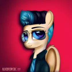 Size: 3000x3000 | Tagged: safe, artist:aldobronyjdc, derpibooru import, oc, oc:aldenzbeat, unofficial characters only, pegasus, pony, alternate hairstyle, clothes, haircut, jacket, leather jacket, solo, sunglasses