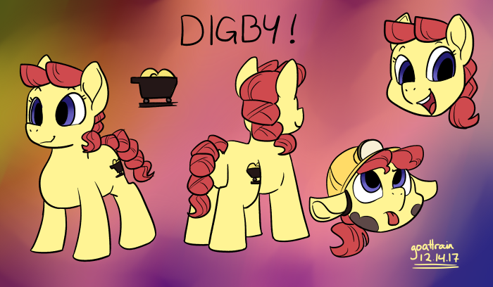 Size: 700x408 | Tagged: safe, artist:goat train, deleted from derpibooru, derpibooru import, oc, oc:digby, unofficial characters only, pony, helmet, mining helmet, reference sheet, tongue out