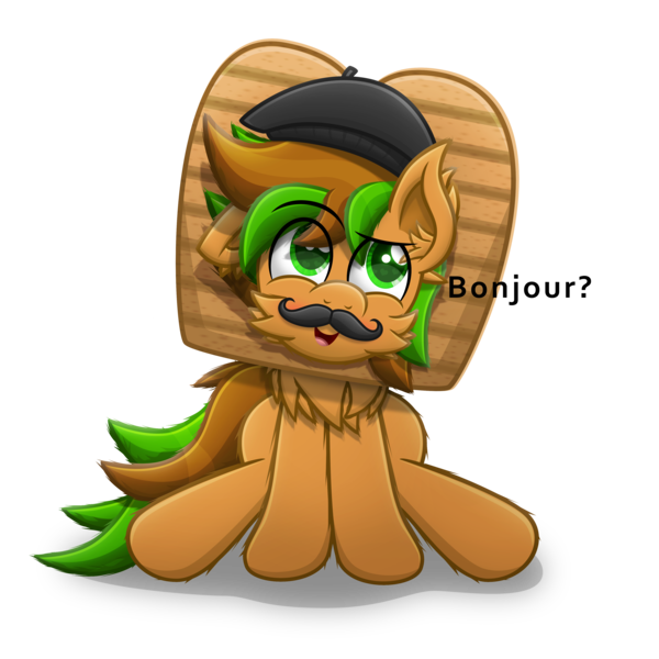 Size: 4000x4000 | Tagged: safe, alternate version, artist:sol-r, derpibooru import, oc, oc:french toast, unofficial characters only, earth pony, pony, absurd resolution, bread, bread head, clothes, costume, dialogue, ear fluff, facial hair, female, food, hat, mare, moustache, multicolored hair, multicolored mane, multicolored tail, nightmare night costume, simple background, sitting, solo, toast, transparent background, vector