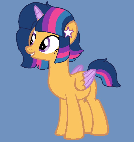 Size: 549x583 | Tagged: safe, artist:katiamel, derpibooru import, oc, oc:twinkle starlight, unofficial characters only, alicorn, pony, alicorn oc, female, implied princess twilight, mare, offspring, parent:flash sentry, parent:twilight sparkle, parents:flashlight, smiling, solo, standing