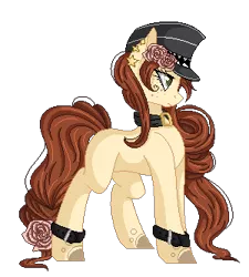 Size: 300x333 | Tagged: safe, artist:blocksy-art, derpibooru import, oc, unofficial characters only, earth pony, pony, female, flower, flower in hair, hat, mare, pixel art, rose, simple background, solo, transparent background