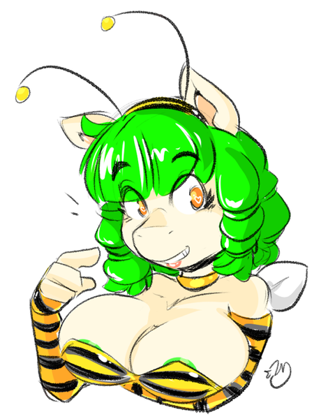 Size: 550x717 | Tagged: questionable, artist:duckdraw, derpibooru import, oc, oc:buzzy bee, unofficial characters only, anthro, bee, earth pony, breasts, clothes, costume, evening gloves, gloves, grin, long gloves, nipples, nudity, smiling