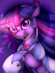 Size: 600x800 | Tagged: safe, artist:jacobdawz, derpibooru import, twilight sparkle, armor, element of magic, glowing horn, heart eyes, hooves together, rearing, signature, solo, starry eyes, wingding eyes