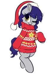 Size: 3008x4336 | Tagged: safe, artist:wickedsilly, derpibooru import, oc, oc:fruity blossom, unofficial characters only, earth pony, pony, bipedal, christmas, clothes, cute, hat, holiday, santa hat, simple background, sweater, transparent background