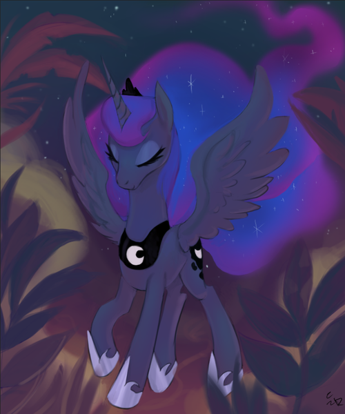 Size: 723x868 | Tagged: safe, artist:ehfa, derpibooru import, princess luna, alicorn, pony, eyes closed, female, mare, solo