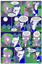 Size: 792x1224 | Tagged: safe, artist:dekomaru, derpibooru import, rarity, spike, oc, ponified, pony, comic:the greatest gift, blushing, clothes, comic, dress, female, male, ponified spike, shipping, sparity, straight, suit, transformation