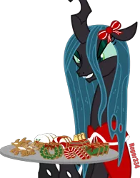 Size: 4613x5869 | Tagged: absurd resolution, artist:roger334, christmas, cookie, derpibooru import, female, food, holiday, mare, queen chrysalis, safe, simple background, solo, transparent background, vector, winter