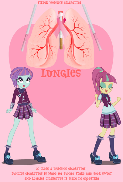 Size: 1304x1932 | Tagged: safe, artist:humberto2000, derpibooru import, sour sweet, sunny flare, equestria girls, cigarette, cigarette pack, lungies, lungs