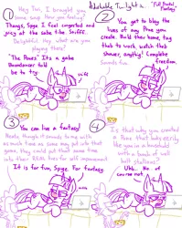 Size: 4779x6013 | Tagged: safe, artist:adorkabletwilightandfriends, derpibooru import, spike, twilight sparkle, twilight sparkle (alicorn), alicorn, dragon, pony, unicorn, comic:adorkable twilight and friends, absurd resolution, adorkable twilight, bed, blushing, cold, comic, computer, dialogue, female, flu, food, laptop computer, lineart, male, mare, red nosed, sick, slice of life, soup, teasing, the sims