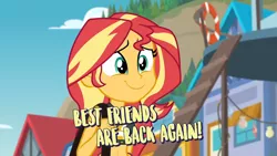 Size: 1278x720 | Tagged: safe, derpibooru import, screencap, sunset shimmer, equestria girls, equestria girls series, forgotten friendship, belly button, clothes, cute, shimmerbetes, smiling, summer sunset, swimsuit, tube top