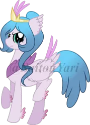 Size: 1024x1428 | Tagged: artist:t-aroutachiikun, derpibooru import, feathered fetlocks, female, hybrid, magical lesbian spawn, oc, oc:princess coriolis, offspring, parent:princess celestia, parent:queen novo, raised hoof, safe, simple background, solo, transparent background, unofficial characters only