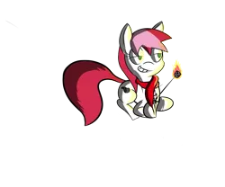 Size: 1440x1200 | Tagged: safe, artist:daisyhead, derpibooru import, oc, oc:flicker, unofficial characters only, earth pony, pony, 2018 community collab, derpibooru community collaboration, ponibooru film night, clothes, fire, food, grin, lidded eyes, marshmallow, scarf, simple background, smiling, transparent background