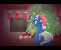 Size: 1280x1043 | Tagged: artist:cuddlehooves, christmas, christmas tree, clothes, cookie, cute, derpibooru import, diaper, diaper fetish, fetish, fireplace, food, glasses, hat, holiday, milk, milk and cookies, oc, oc:midnight brush, pacifier, santa hat, solo, stockings, suggestive, thigh highs, tree, unofficial characters only