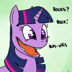 Size: 1280x1280 | Tagged: safe, artist:pony quarantine, derpibooru import, twilight sparkle, pony, unicorn, book, bookhorse, dog mouth, drawthread, female, meme, solo, that pony sure does love books