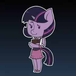 Size: 900x900 | Tagged: adorkable, anthro, artist:cpwny, book, chibi, clothes, cute, derpibooru import, dork, gradient background, safe, school uniform, shoes, skirt, twilight sparkle