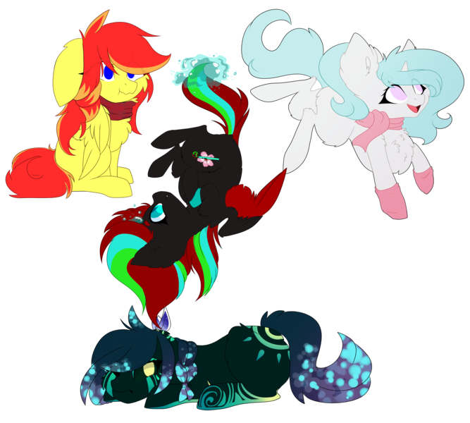 Size: 5000x4500 | Tagged: safe, artist:crazllana, derpibooru import, oc, oc:ayva, oc:jessicsa, oc:nova, unofficial characters only, alicorn, pegasus, pony, unicorn, absurd resolution, clothes, female, mare, prone, scarf, simple background, transparent background