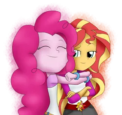 Size: 3500x3300 | Tagged: safe, artist:vicakukac200, derpibooru import, pinkie pie, sunset shimmer, equestria girls, legend of everfree, camp everfree outfits, clothes, crossed arms, cute, eyes closed, hug, scene interpretation, shirt, shorts, smiling