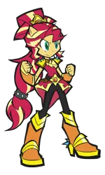 Size: 600x1000 | Tagged: safe, artist:rvceric, derpibooru import, sunset shimmer, equestria girls, equestria girls series, super squad goals, alternate hairstyle, clothes, crystal guardian, female, fist, pants, ponied up, simple background, solo, transparent background