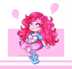 Size: 2712x2584 | Tagged: safe, artist:moontichi, derpibooru import, pinkie pie, equestria girls, boots, chibi, clothes, cute, female, no more ponies at source, shoes, skirt, skirt lift, smiling