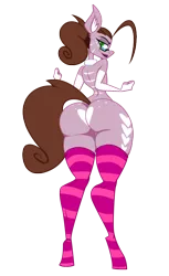 Size: 550x900 | Tagged: suggestive, alternate version, artist:lil miss jay, derpibooru import, oc, oc:jay, unofficial characters only, anthro, zebra, ass, butt, butt freckles, butt shake, clothes, collar, dancing, facial hair, featureless crotch, femboy, freckles, glasses, goatee, heart mark, hips, looking at you, looking back, looking back at you, male, nudity, rear view, simple background, socks, solo, solo male, striped socks, stripes, the ass was fat, thighs, transparent background
