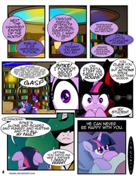 Size: 1275x1650 | Tagged: safe, artist:dsana, derpibooru import, princess celestia, twilight sparkle, oc, oc:almanac, pony, comic:the shadow shard, book, comic, crying, female, filly, filly twilight sparkle, nightmare, younger