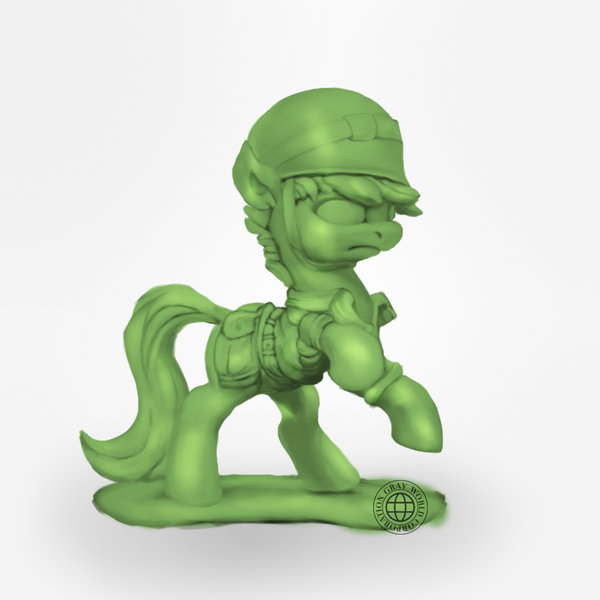 Size: 1000x1000 | Tagged: safe, artist:grayworldcorporation, derpibooru import, ponified, earth pony, pony, angry, army men, bag, clothes, helmet, male, simple background, soldier, solo, stallion, toy, toy soldier