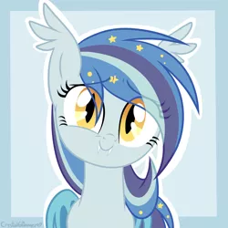 Size: 1000x1000 | Tagged: safe, artist:dreamyeevee, derpibooru import, oc, oc:star struck, unofficial characters only, bat pony, bat pony oc, cute, cute little fangs, ethereal mane, fangs, ocbetes, solo, starry mane