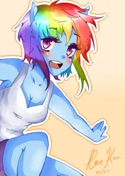 Size: 600x848 | Tagged: artist:reeve-sama, breasts, cleavage, clothes, derpibooru import, human, humanized, pony coloring, rainbow dash, safe, simple background, tanktop