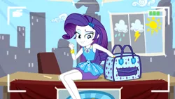 Size: 1920x1080 | Tagged: safe, derpibooru import, screencap, rarity, best trends forever, equestria girls, equestria girls series, clothes, female, geode of shielding, legs, magical geodes, pencil skirt, skirt, smiling, solo