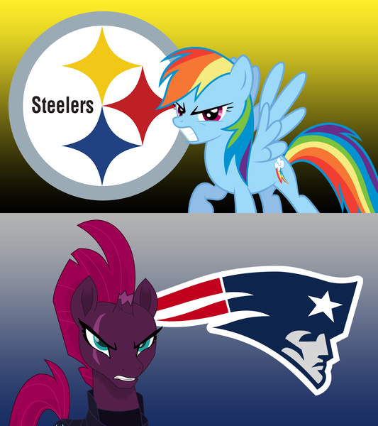 Size: 1920x2160 | Tagged: american football, artist:ejlightning007arts, artist:sunran80, derpibooru import, my little pony: the movie, new england patriots, nfl, obligatory pony, pittsburgh steelers, rainbow dash, safe, sports, tempest shadow, vector