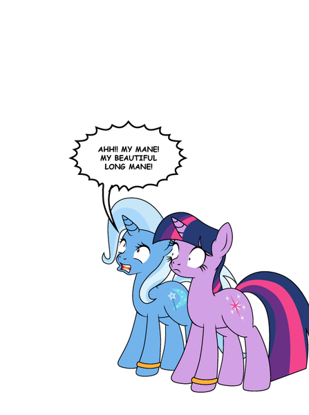 Size: 596x800 | Tagged: safe, artist:dekomaru, derpibooru import, trixie, twilight sparkle, pony, unicorn, tumblr:ask twixie, ask, dialogue, duo, female, lesbian, mare, open mouth, screaming, shipping, simple background, standing, tumblr, twixie, white background