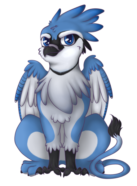 Size: 2411x3271 | Tagged: safe, artist:xchan, derpibooru import, oc, oc:lafiri, unofficial characters only, gryphon, 2018 community collab, derpibooru community collaboration, bluejay griffon, looking at you, male, simple background, sitting, solo, transparent background