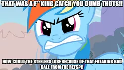 Size: 1920x1080 | Tagged: american football, angry, derpibooru import, nfl, pittsburgh steelers, rainbow dash, safe, sports, vulgar