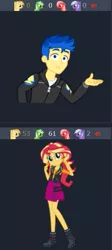 Size: 297x661 | Tagged: safe, artist:flashimmer, artist:keronianniroro, derpibooru import, flash sentry, sunset shimmer, derpibooru, best trends forever, equestria girls, equestria girls series, alternate hairstyle, boots, clothes, cute, female, flashimmer, geode of empathy, high heel boots, looking at you, magical geodes, male, meta, peace sign, shimmerbetes, shipping, shoes, simple background, skirt, smiling, solo, straight, transparent background, vector