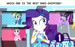 Size: 1280x810 | Tagged: safe, derpibooru import, edit, edited screencap, screencap, pinkie pie, rainbow dash, rarity, sci-twi, twilight sparkle, best trends forever, equestria girls, equestria girls series, best trends forever: pinkie pie, best trends forever: rainbow dash, best trends forever: twilight sparkle, choose pinkie pie, choose rainbow dash, choose twilight sparkle, geode of sugar bombs, geode of super speed, geode of telekinesis, magical geodes