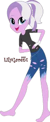 Size: 288x689 | Tagged: safe, artist:lilygarent, derpibooru import, diamond tiara, equestria girls, barefoot, clothes, feet, jeans, older, pants, ripped jeans, simple background, solo, transparent background