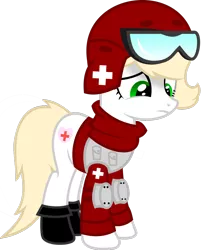 Size: 1280x1591 | Tagged: safe, artist:fletcherthehuntress, derpibooru import, oc, oc:aubrey winters, unofficial characters only, earth pony, pony, clothes, female, helmet, mare, medic, simple background, solo, transparent background, vector