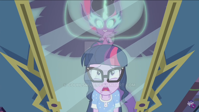 Size: 1024x577 | Tagged: safe, derpibooru import, screencap, sci-twi, twilight sparkle, equestria girls, midnight sparkle, mirror, watermark