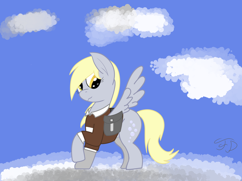 Size: 4000x3000 | Tagged: safe, artist:flamelight-dash, derpibooru import, derpy hooves, pony, background pony, cloud, cloudy, cute, female, food, mailmare, muffin, sky, solo, speedpaint available