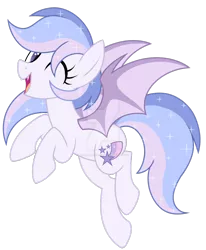 Size: 1024x1245 | Tagged: safe, artist:azure-art-wave, derpibooru import, oc, oc:astral sky, unofficial characters only, bat pony, pony, bat pony oc, female, mare, one eye closed, simple background, smiling, solo, sparkles, transparent background, wink